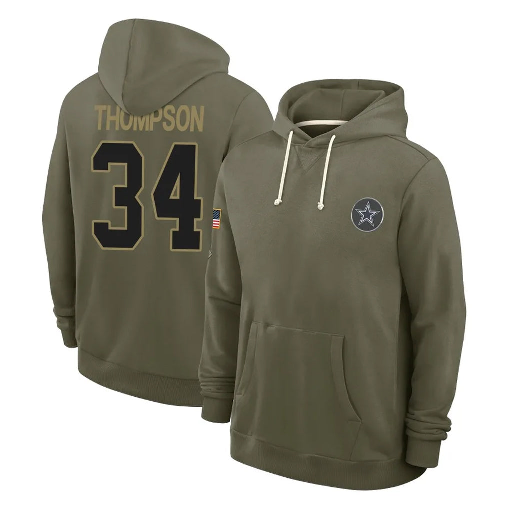 D.Cowboys #34 Jalen Thompson Player Olive Salute to Service Pullover Hoodies Limited Ddoa Stitched Jerseys
