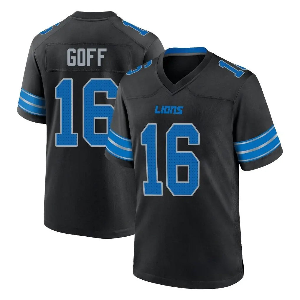 D.Lions #16 Jared Goff Player Black Alternate Home Game Ddoa Stitched Jerseys
