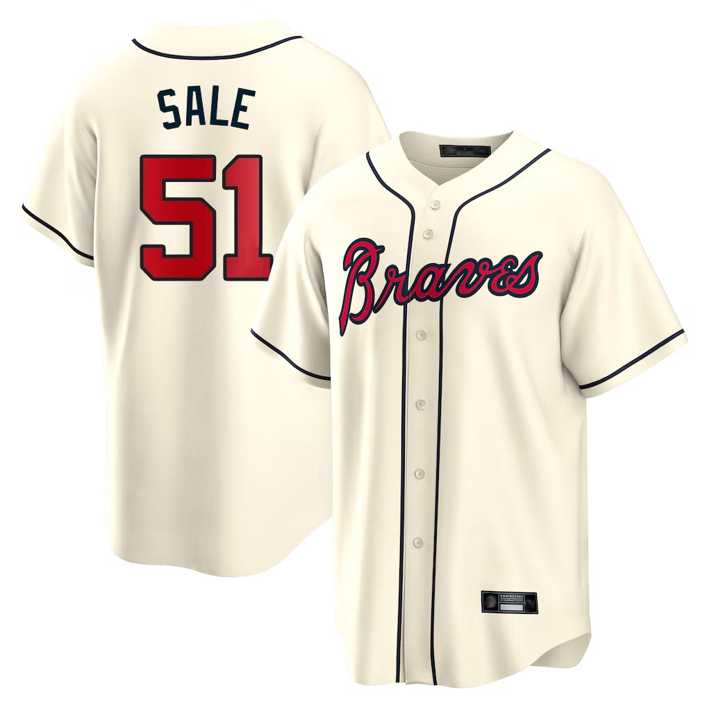 A.Braves #51 Chris Sale Player Cream Home Game Ddoa Stitched Jerseys