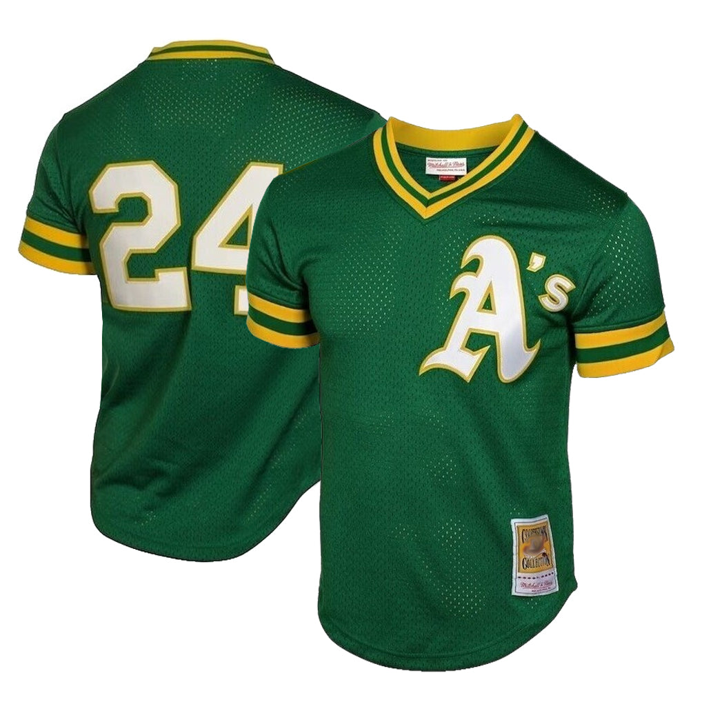 Athletics #24 Rickey Henderson Player Green Cooperstown Mesh Home Game Ddoa Stitched Jerseys