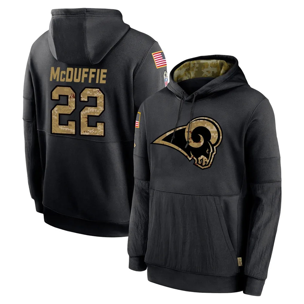 LA.Rams #22 Trent McDuffie Player Black Salute to Service Hoodies Limited Game Ddoa Stitched Jerseys