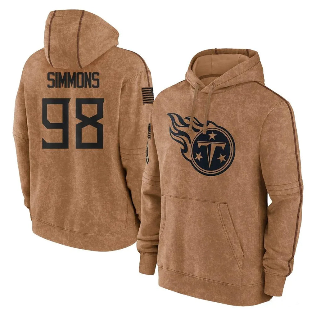 T.Titans #98 Jeffery Simmons Player Brown Salute To Service Club Pullover Hoodies Home Game Ddoa Stitched Jerseys