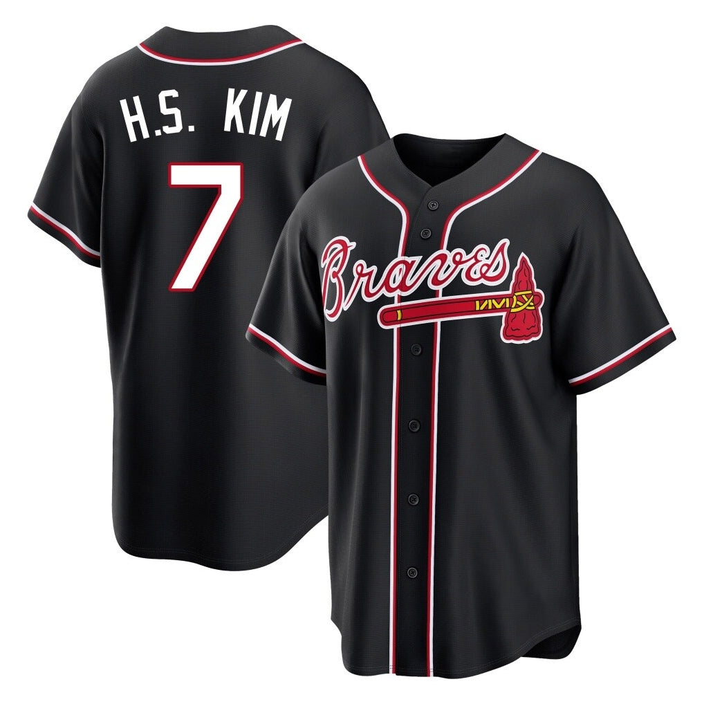 A.Braves #7 Ha-Seong Kim Player Black Fashion Out Game Ddoa Stitched Jerseys