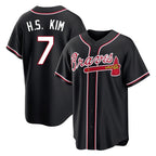 A.Braves #7 Ha-Seong Kim Player Black Fashion Out Game Ddoa Stitched Jerseys