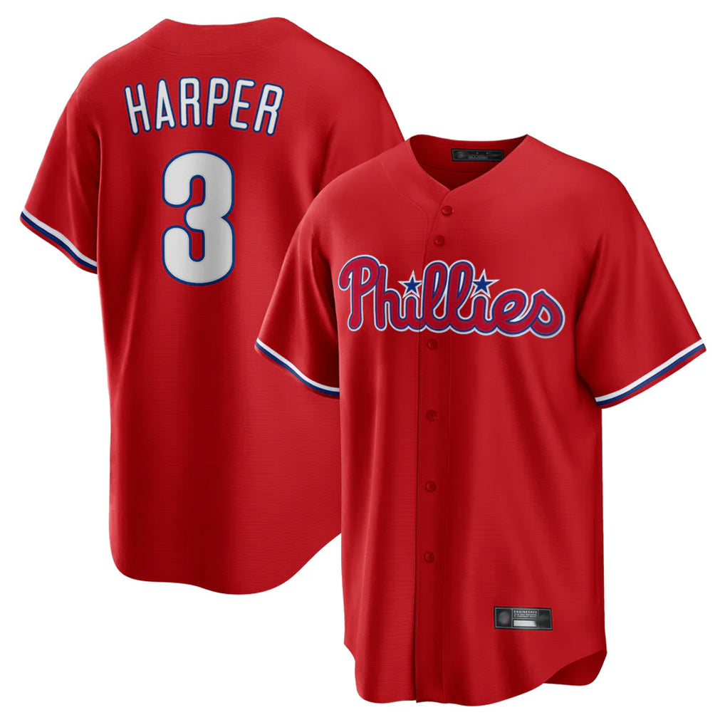 P.Phillies #3 Bryce Harper Player Red Home Game Ddoa Stitched Jerseys