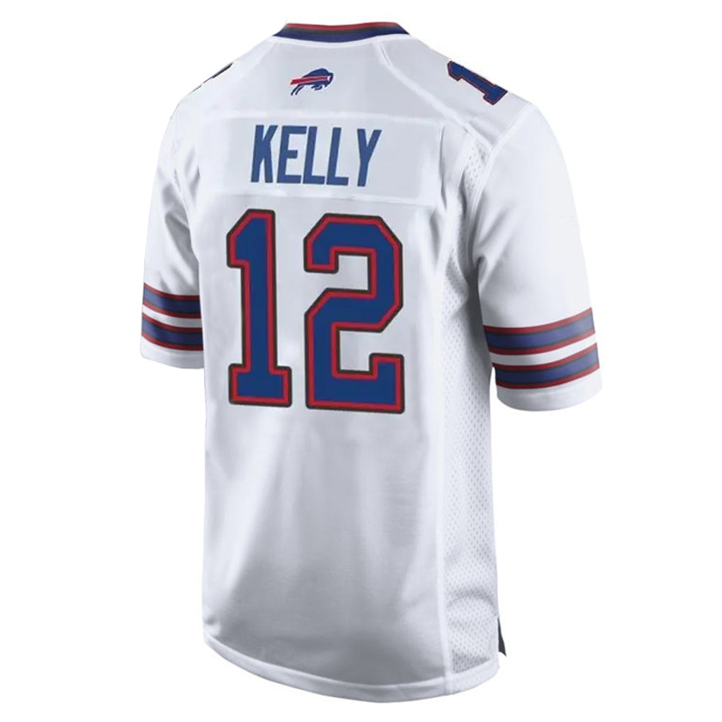 B.Bills #12 Jim Kelly Player White Home Game Ddoa Stitched Jerseys