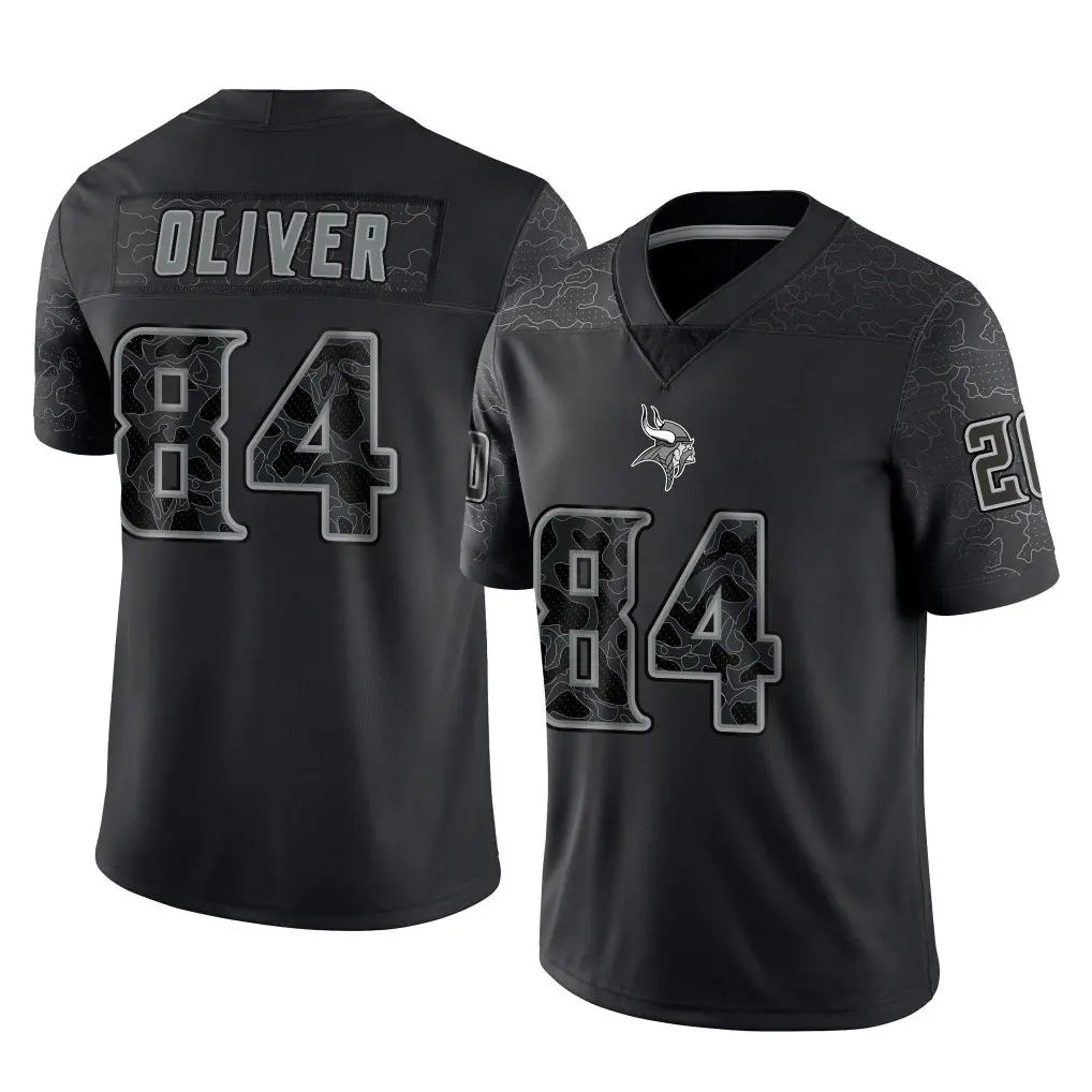 M.Vikings #84 Josh Oliver Player Black Reflective LImited Home Game Ddoa Stitched Jerseys