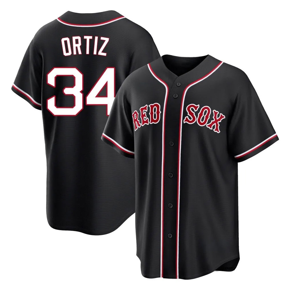B.Red Sox #34 David Ortiz Player Black Out Home Game Ddoa Stitched Jerseys