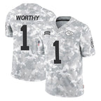 KC.Chiefs #1 Xavier Worthy Player Arctic Camo Salute To Service Limited Game Ddoa Stitched Jerseys