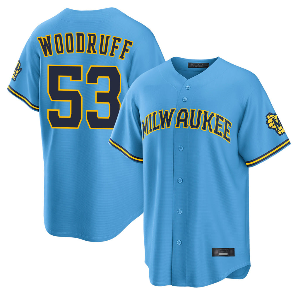 M.Brewers #53 Brandon Woodruff Player Light Blue Road Stadium Game Ddoa Stitched Jerseys