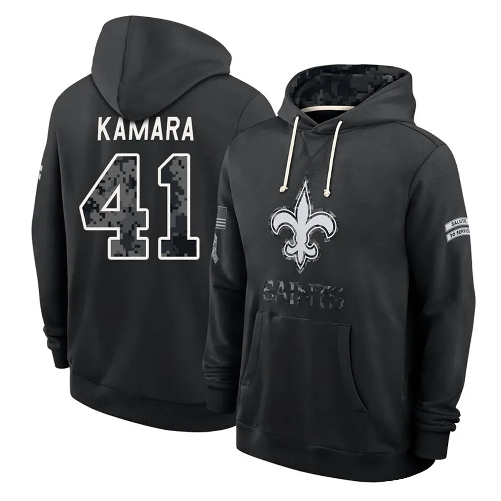NO.Saints #41 Alvin Kamara Player 2026 Black Logo Pullover Hoodies Limited Game Ddoa Stitched Jerseys