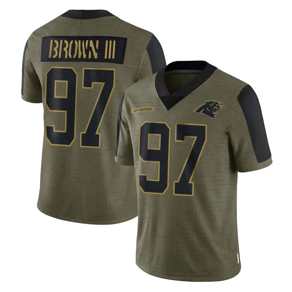 C.Panthers #97 Bobby Brown III Player Olive Salute to Service Limited Game Ddoa Stitched Jerseys