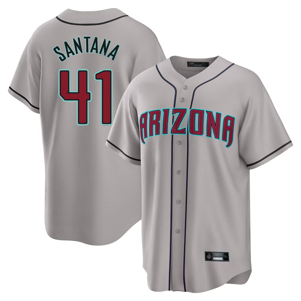 A.Diamondbacks #41 Carlos Santana Player Gray Road Home Game Ddoa Stitched Jerseys