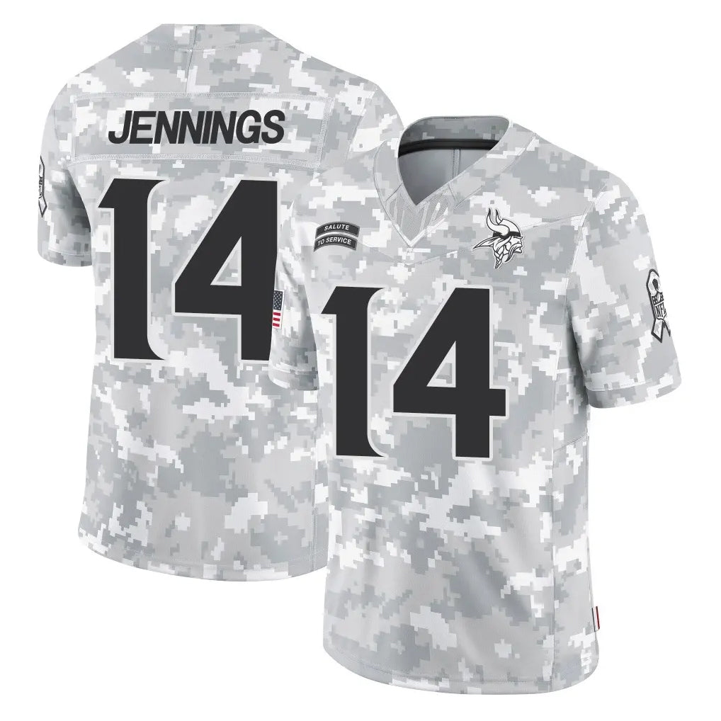 M.Vikings #14 Jauan Jennings Player Arctic Camo Salute To Service Limited Game Ddoa Stitched Jerseys