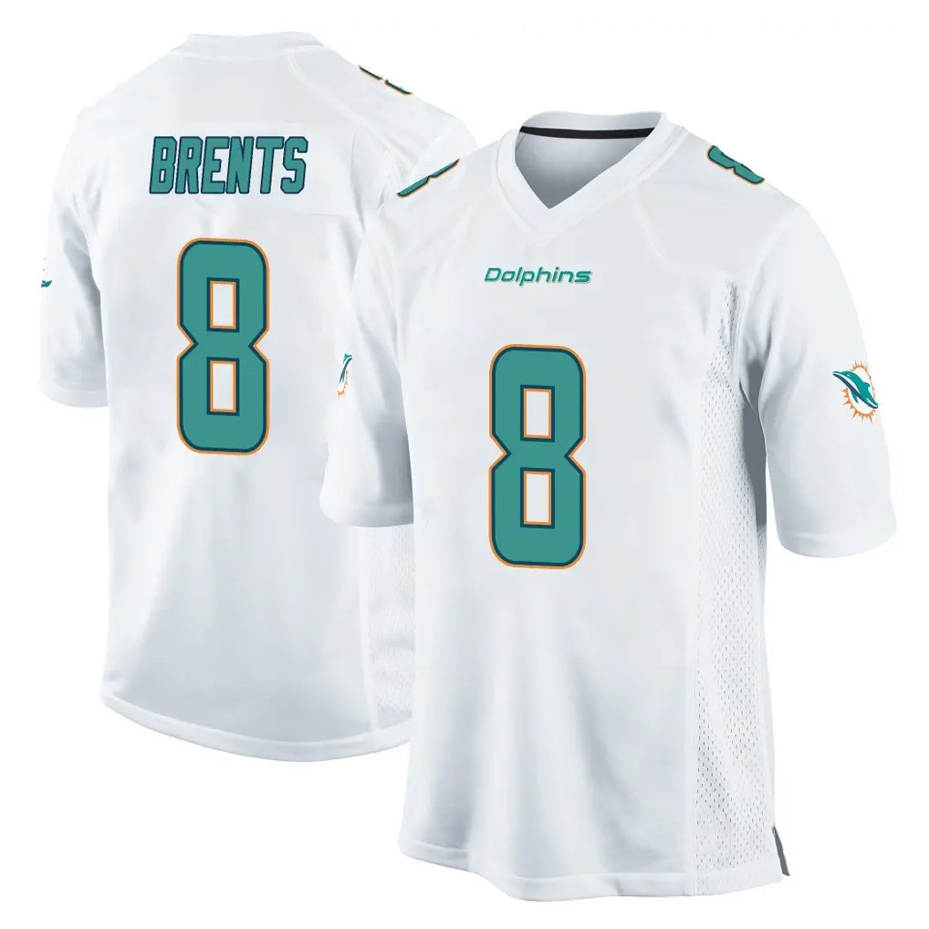 M.Dolphins #8 JuJu Brents Player White Home Game Ddoa Stitched Jerseys