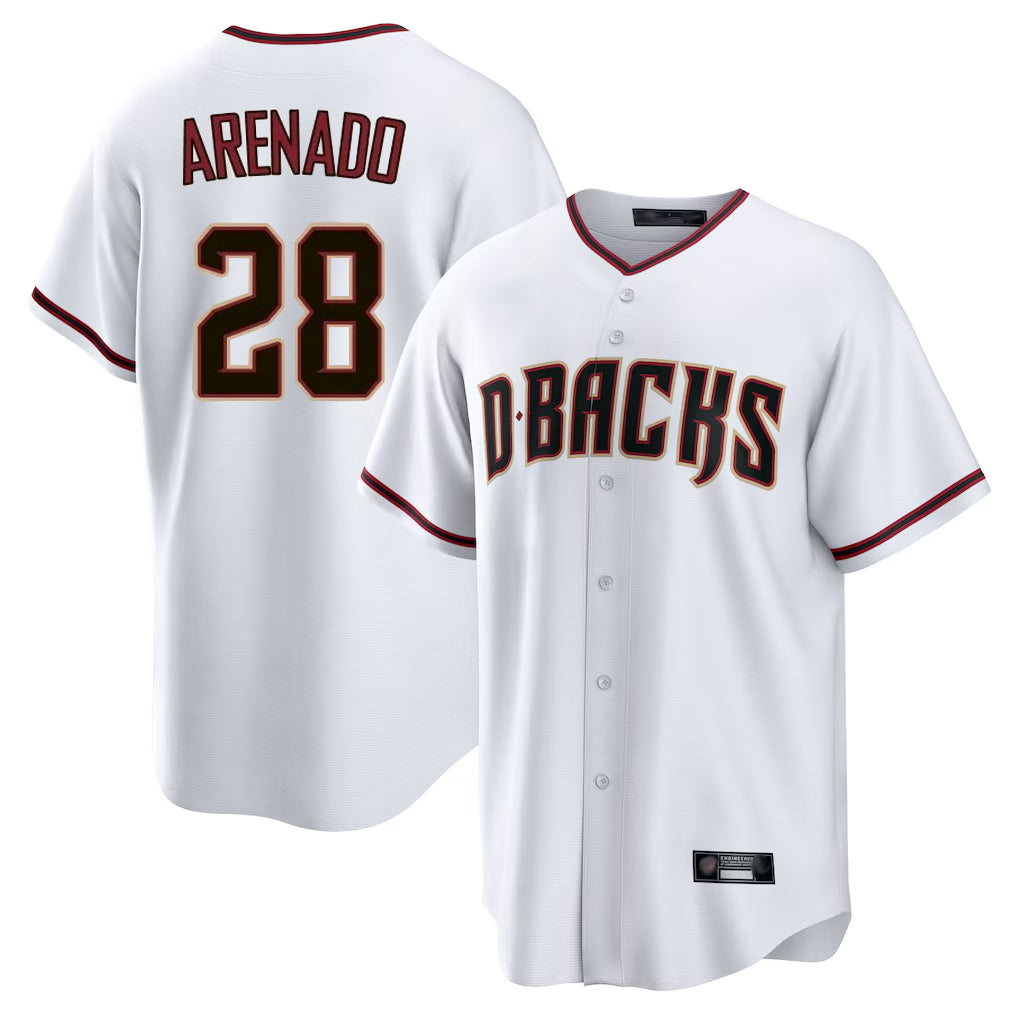 A.Diamondbacks #28 Nolan Arenado Player White Home Game Ddoa Stitched Jerseys