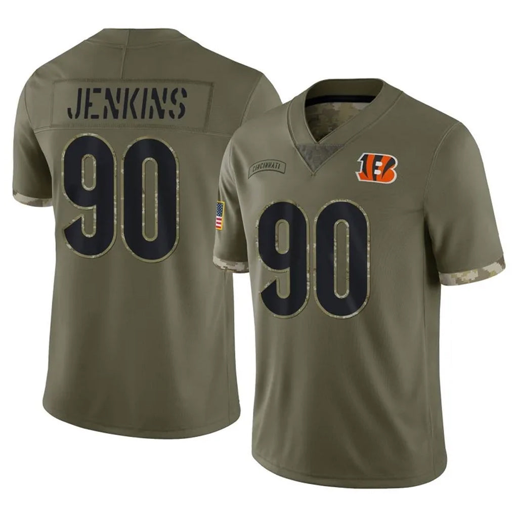 C.Bengals #90 Kris Jenkins Jr Player Olive Salute to Service Limited Game Ddoa Stitched Jerseys