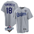 LA.Dodgers #18 Yoshinobu Yamamoto Player Gray World Series Game Ddoa Stitched Jerseys
