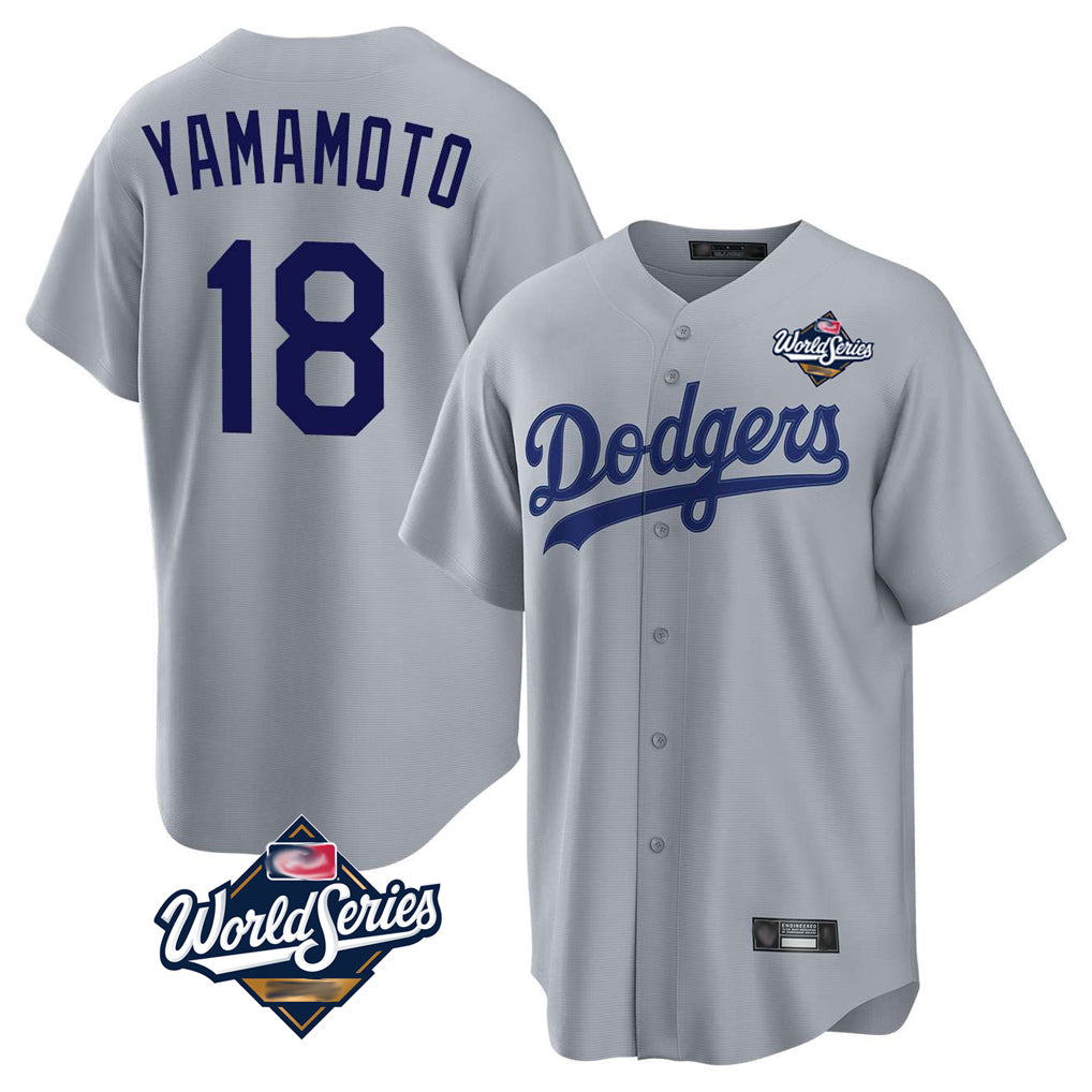 LA.Dodgers #18 Yoshinobu Yamamoto Player Gray World Series Game Ddoa Stitched Jerseys