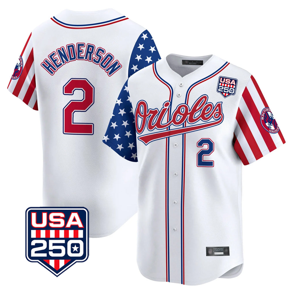 B.Orioles #2 Gunnar Henderson Player White USA 250 Independence Day Vapor Premier Home Game Ddoa Stitched Jerseys