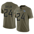 T.Titans #24 Alontae Taylor Player Olive Limited Salute to Service Home Game Ddoa Stitched Jerseys