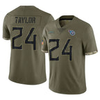 T.Titans #24 Alontae Taylor Player Olive Limited Salute to Service Home Game Ddoa Stitched Jerseys