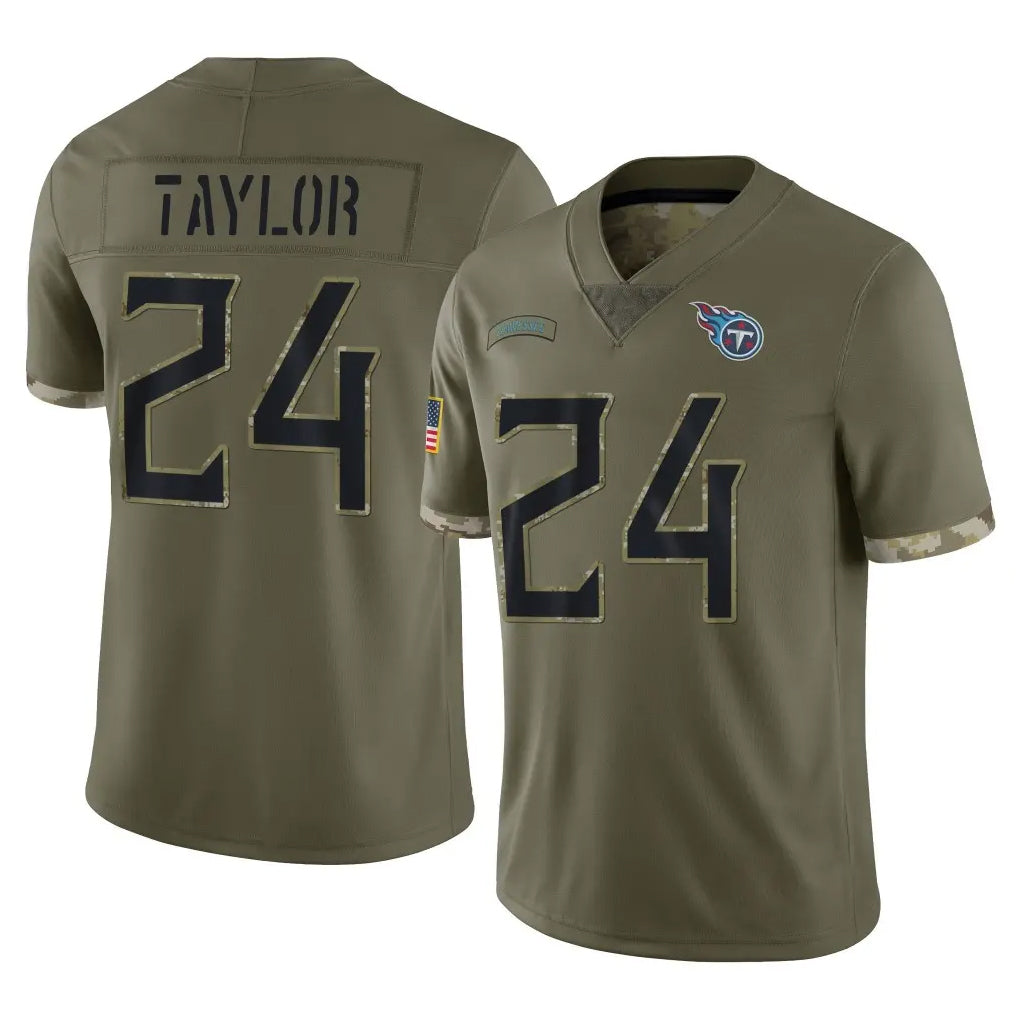 T.Titans #24 Alontae Taylor Player Olive Limited Salute to Service Home Game Ddoa Stitched Jerseys