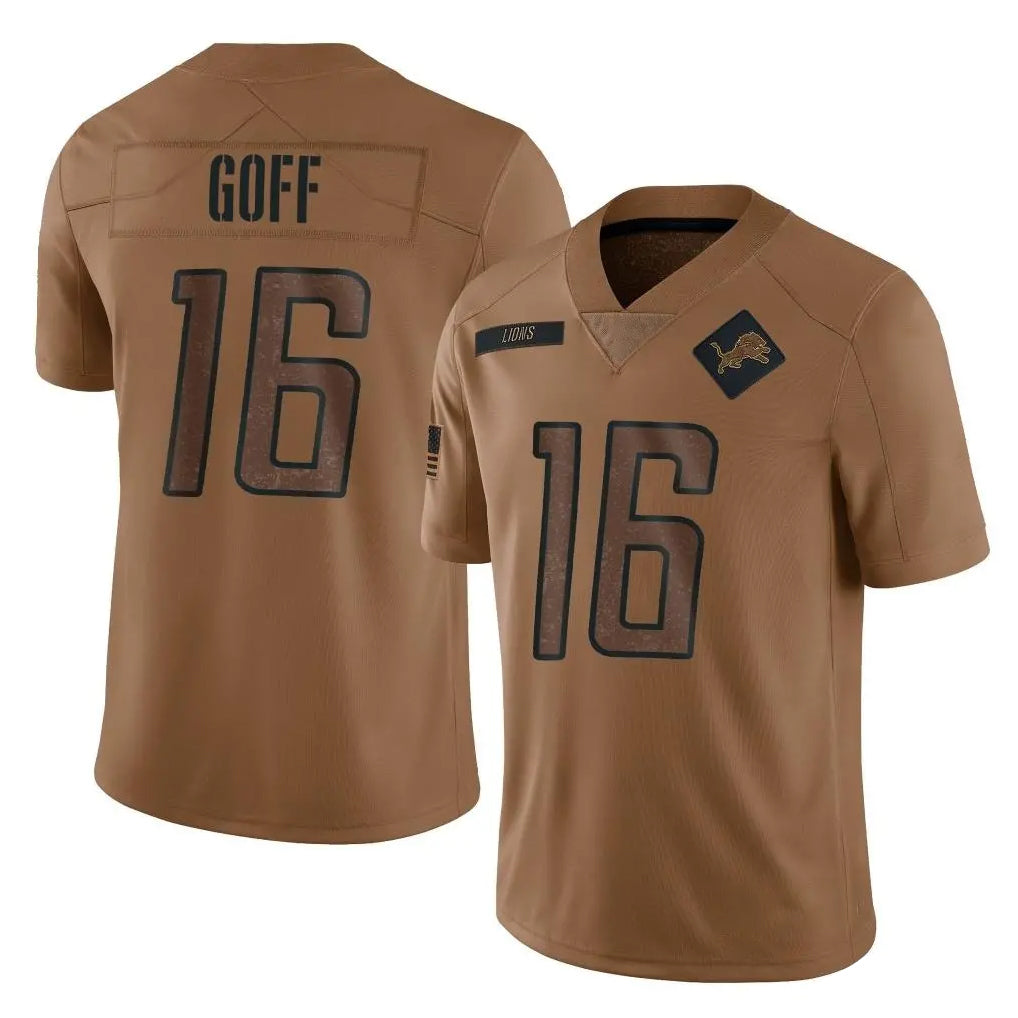 D.Lions #16 Jared Goff Player Brown Salute To Service Limited Ddoa Stitched Jerseys