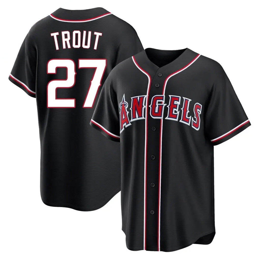 LA.Angels #27 Mike Trout Player Black Fashion Out Home Game Ddoa Stitched Jerseys