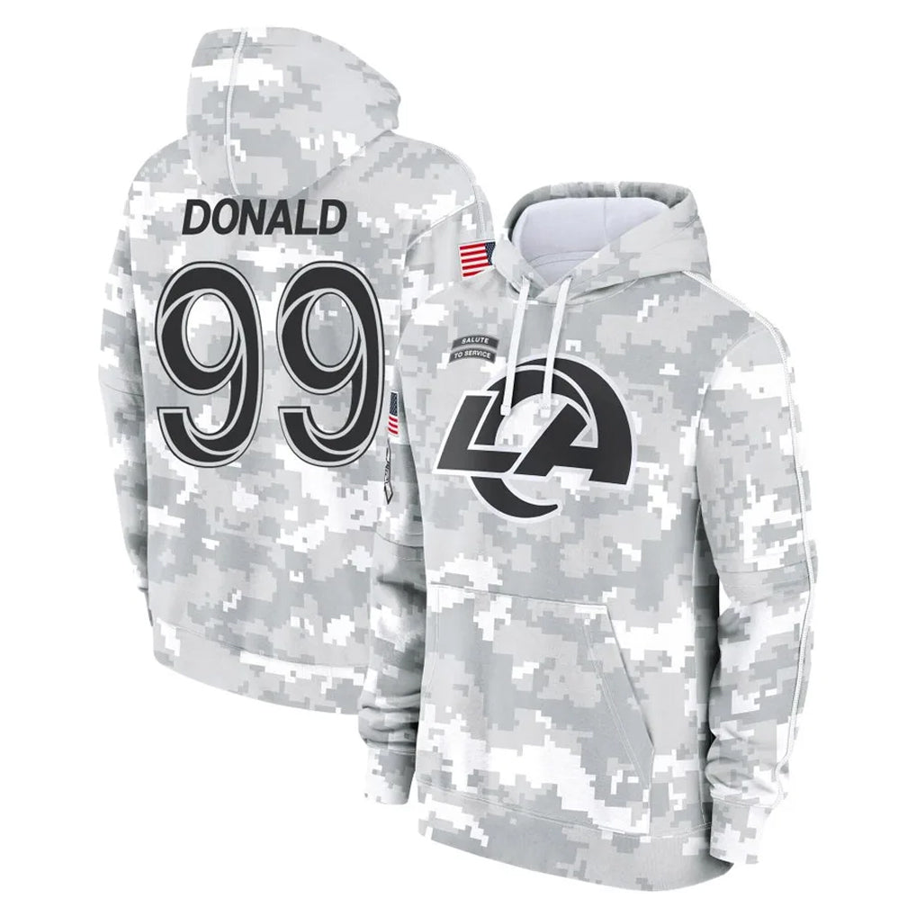 LA.Rams #99 Aaron Donald Player Arctic Camo Salute to Service Hoodies Limited Game Ddoa Stitched Jerseys