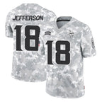 M.Vikings #18 Justin Jefferson Player Arctic Camo Salute To Service Limited Game Ddoa Stitched Jerseys
