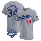 LA.Dodgers #34 Fernando Valenzuela Player Gray World Series Meet Limited Elite Home Ddoa Stitched Jerseys