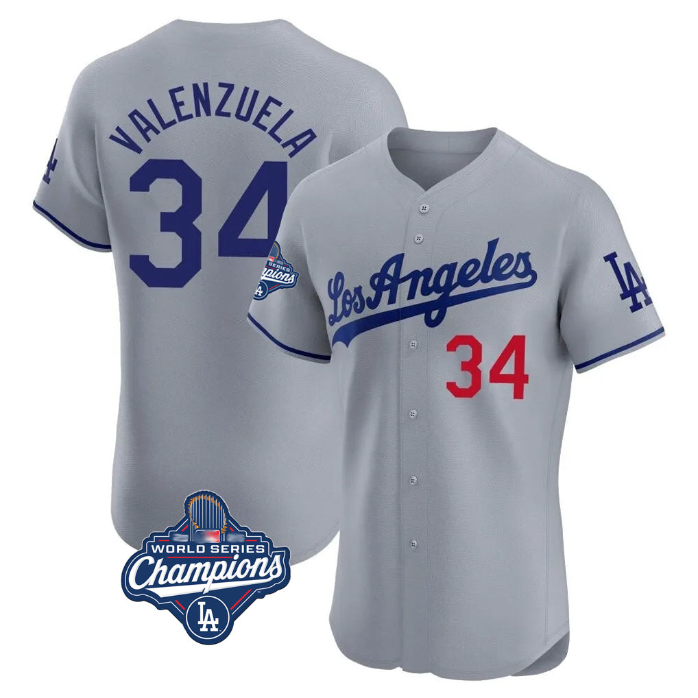 LA.Dodgers #34 Fernando Valenzuela Player Gray World Series Meet Limited Elite Home Ddoa Stitched Jerseys