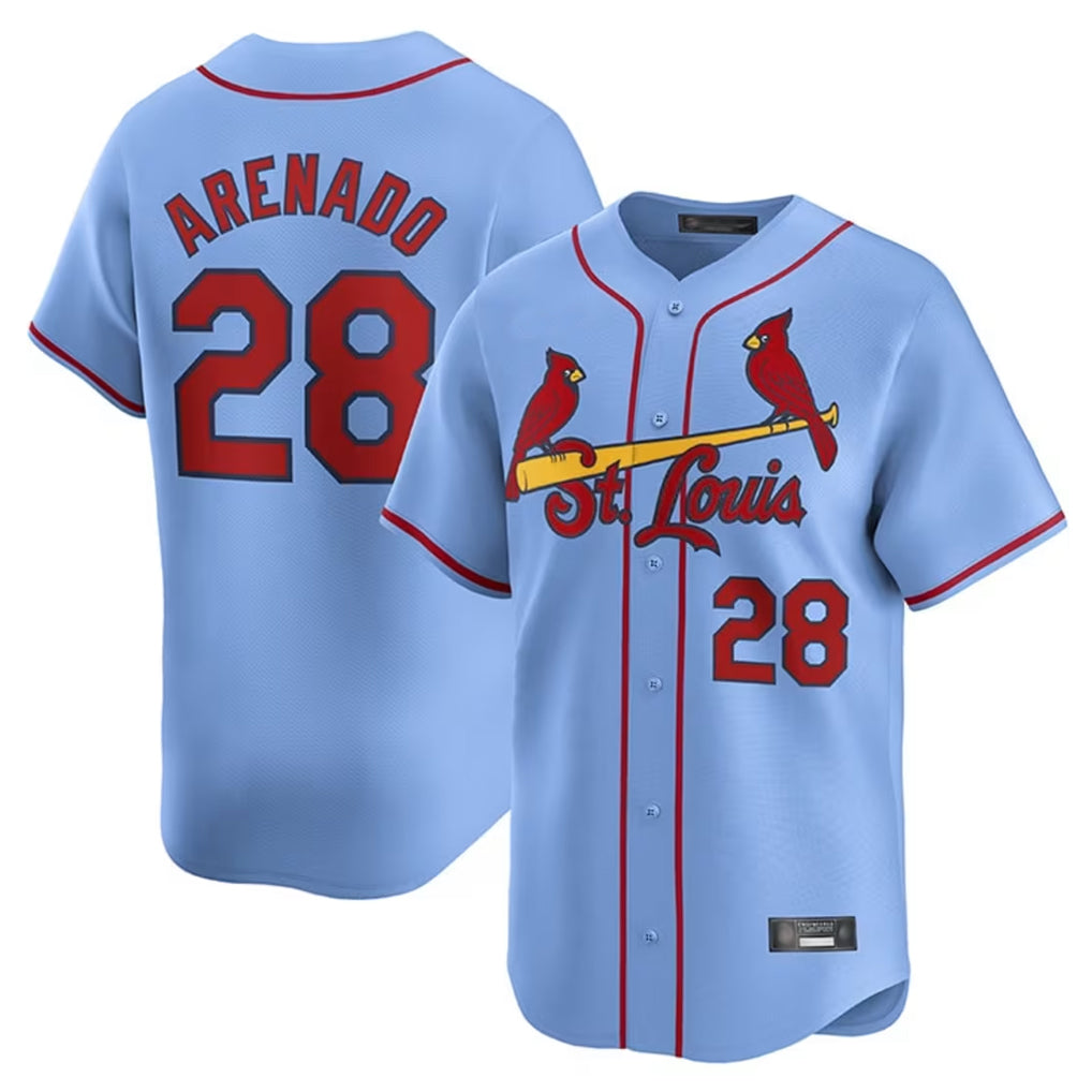St. Louis Cardinals #28 Nolan Arenado Player Light Blue Home Limited Ddoa Stitched Jerseys
