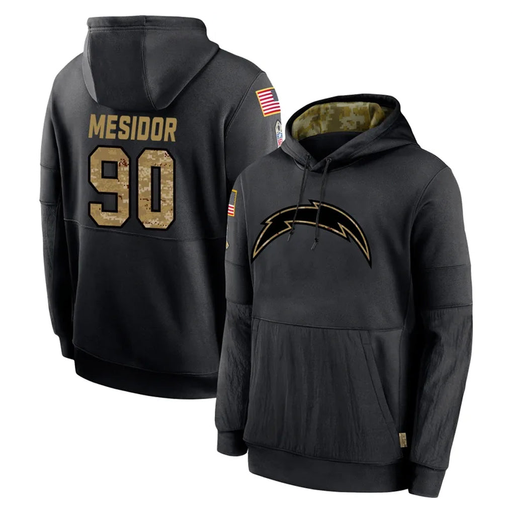 LA.Chargers #90 Akheem Mesidor Player Black Salute to Service Hoodies Limited Game Stitched Jerseys