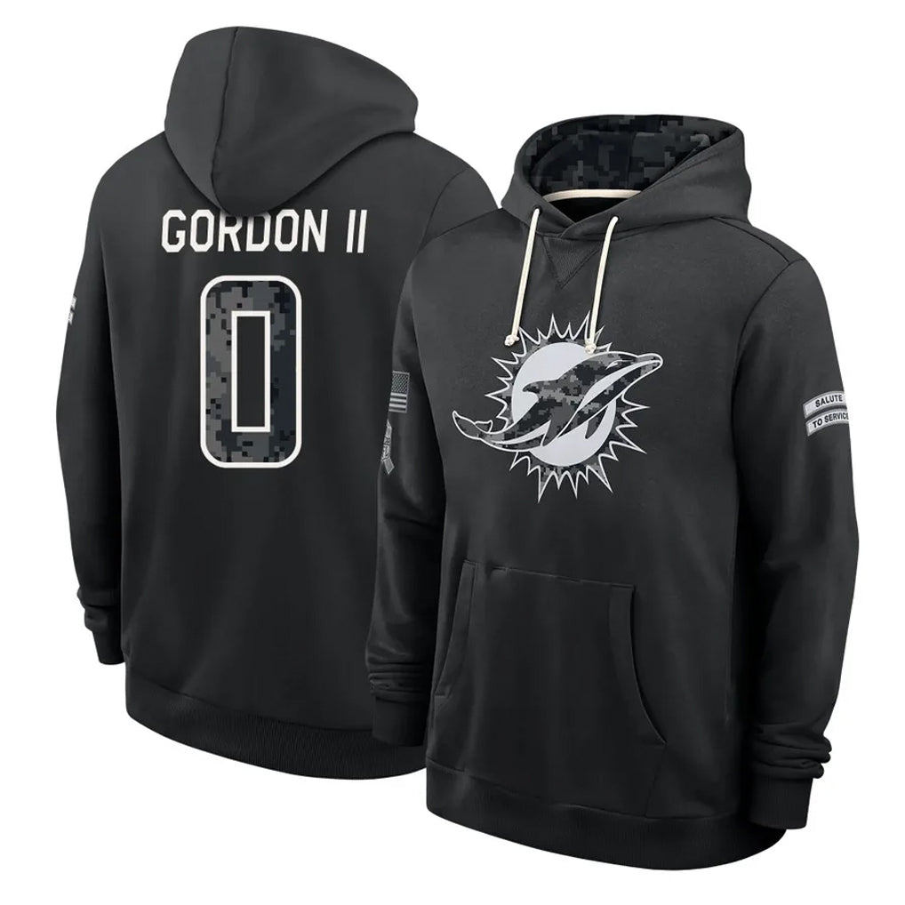 M.Dolphins #0 Ollie Gordon II Player 2026 Black Logo Pullover Hoodies Limited Game Ddoa Stitched Jerseys