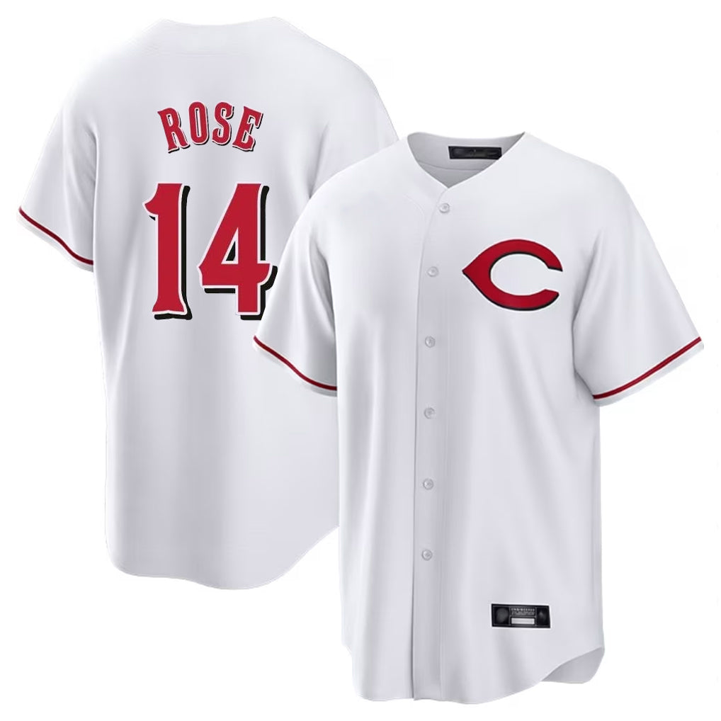 C.Reds #14 Pete Rose Player White Home Game Ddoa Stitched Jerseys