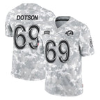 LA.Rams #69 Kevin Dotson Player Arctic Camo Salute To Service Limited Game Ddoa Stitched Jerseys