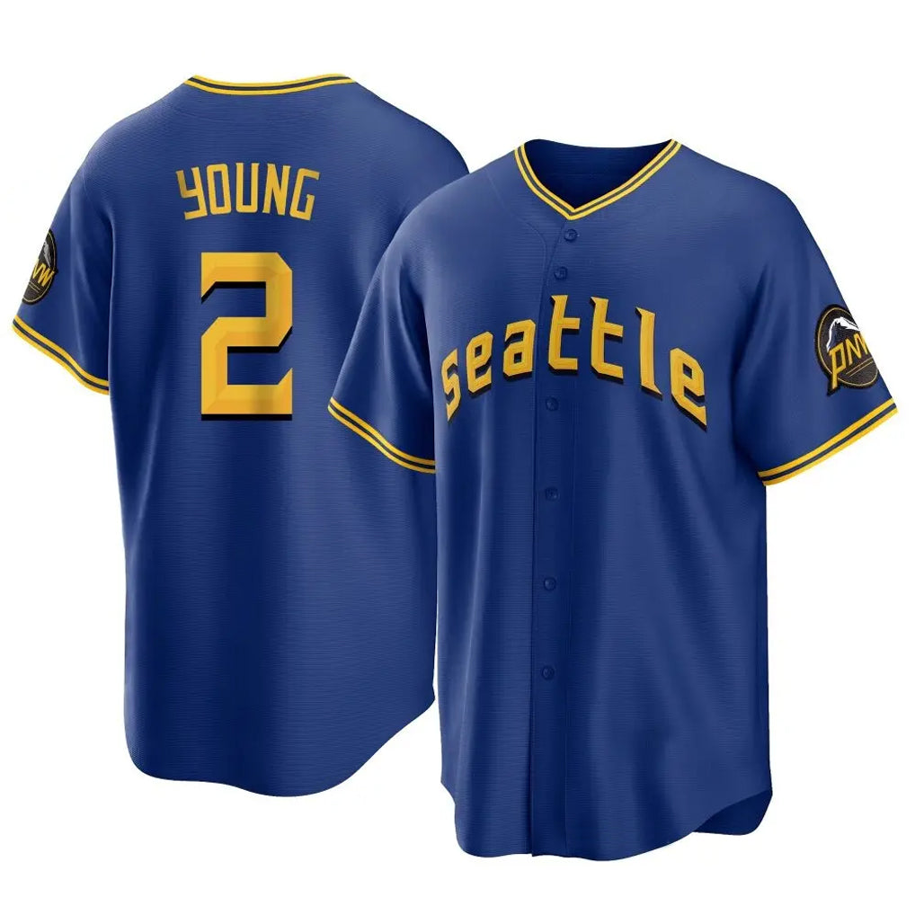 S.Mariners #2 Cole Young Player Royal City Connect Home Game Ddoa Stitched Jerseys