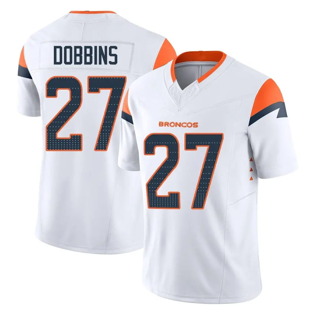 D.Broncos #27 J.K. Dobbins Player White Limited Vapor F.U.S.E. Home Game Ddoa Stitched Jerseys
