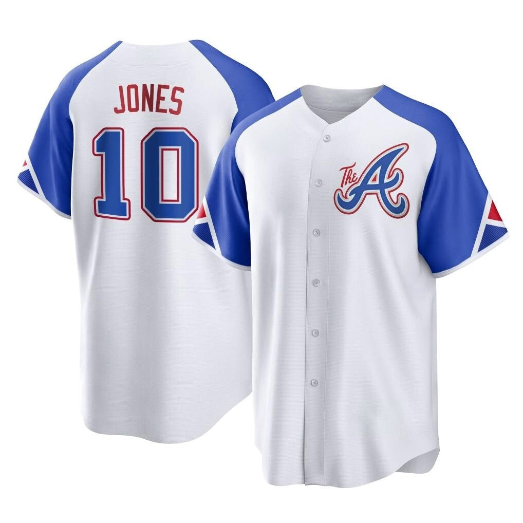 A.Braves #10 Chipper Jones Player White City Connect Home Game Ddoa Stitched Jerseys