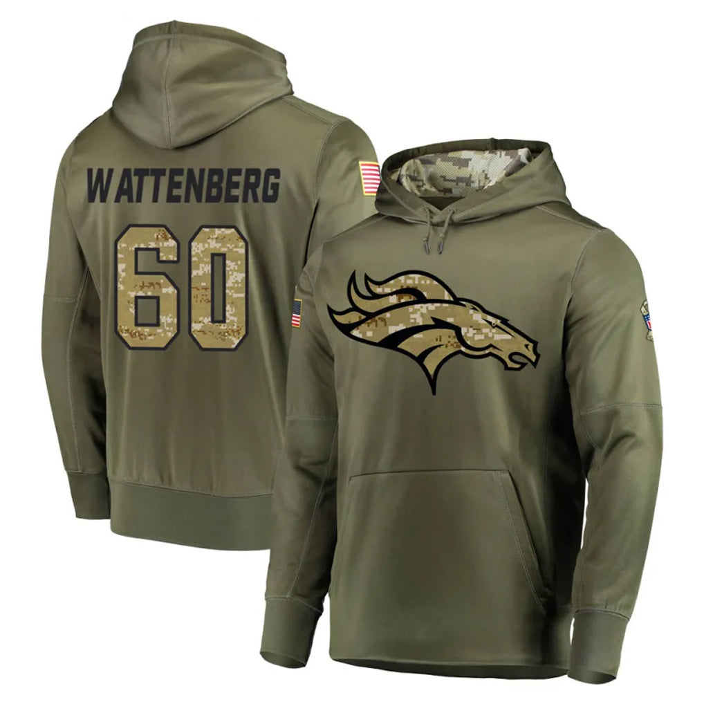 D.Broncos #60 Luke Wattenberg Player Olive Salute to Service Pullover Hoodies Home Game Ddoa Stitched Jerseys
