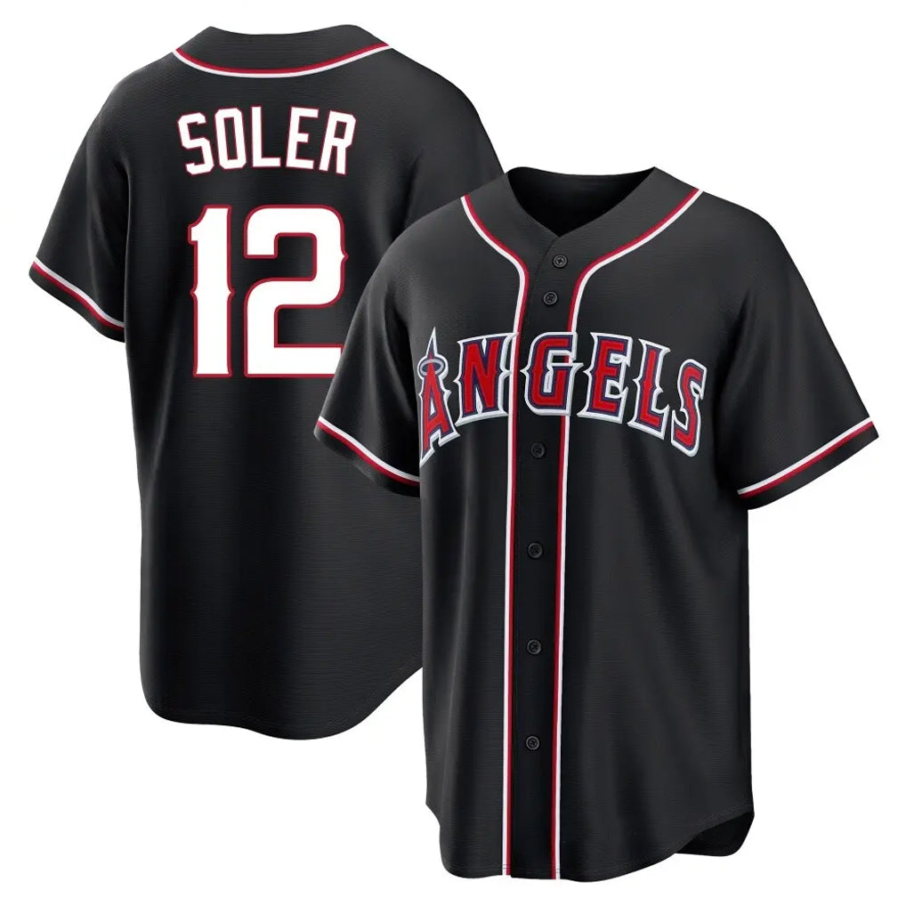 LA.Angels #12 Jorge Soler Player Black Fashion Out Home Game Ddoa Stitched Jerseys