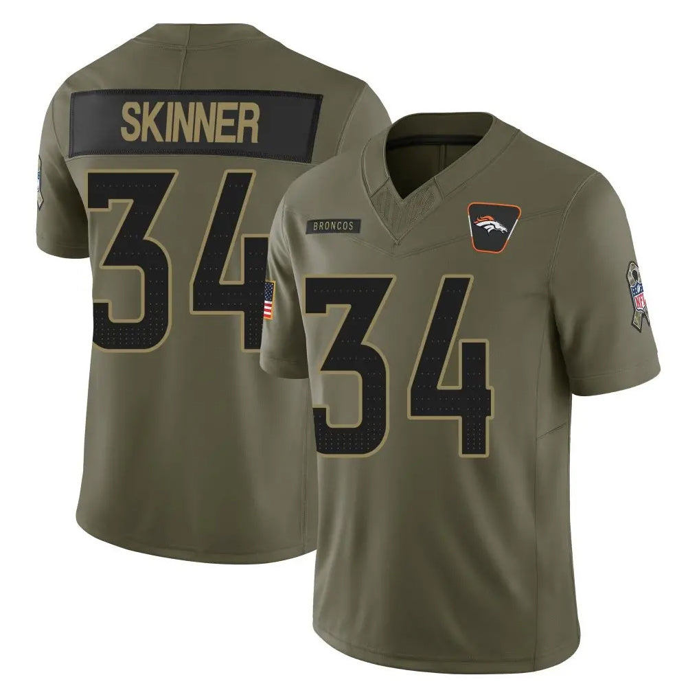D.Broncos #34 JL Skinner Player Olive 2025 Salute To Service Limited Home Game Ddoa Stitched Jerseys