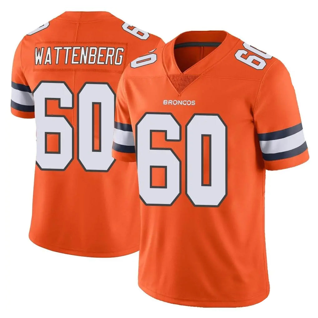 D.Broncos #60 Luke Wattenberg Player Orange Vapor Untouchable Limited Home Game Ddoa Stitched Jerseys