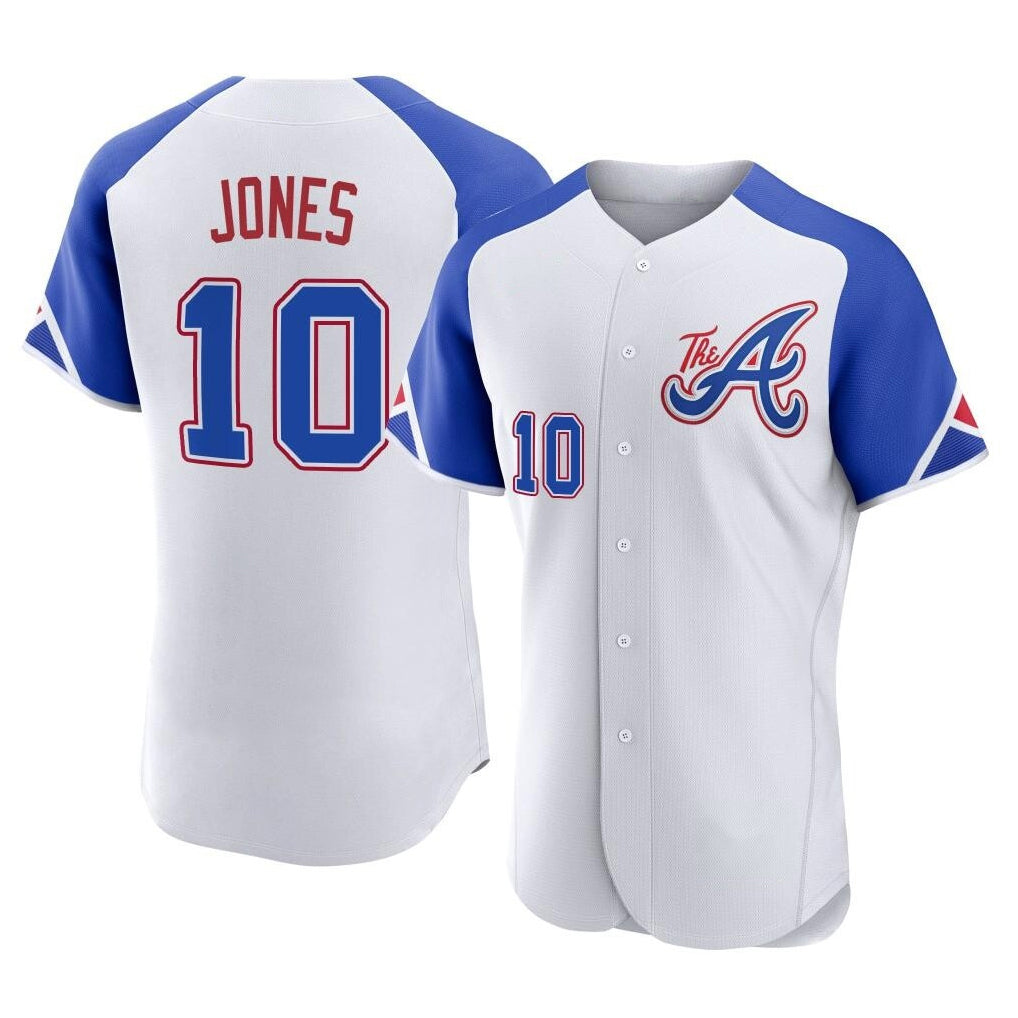 A.Braves #10 Chipper Jones Player White City Connect Limited Elite Home Game Ddoa Stitched Jerseys