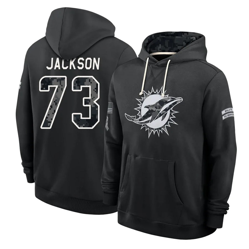 M.Dolphins #73 Austin Jackson Player 2026 Black Logo Pullover Hoodies Limited Game Ddoa Stitched Jerseys