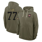 SF.49ers #77 Dominick Puni Player Olive Salute to Service Pullover Hoodies Limited Ddoa Stitched Jerseys
