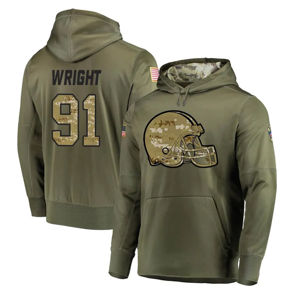 C.Browns #91 Alex Wright Player Olive Salute to Service Pullover Hoodies Home Game Ddoa Stitched Jerseys