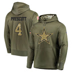 D.Cowboys #4 Dak Prescott Player Olive Salute to Service Pullover Hoodies Home Game Ddoa Stitched Jerseys